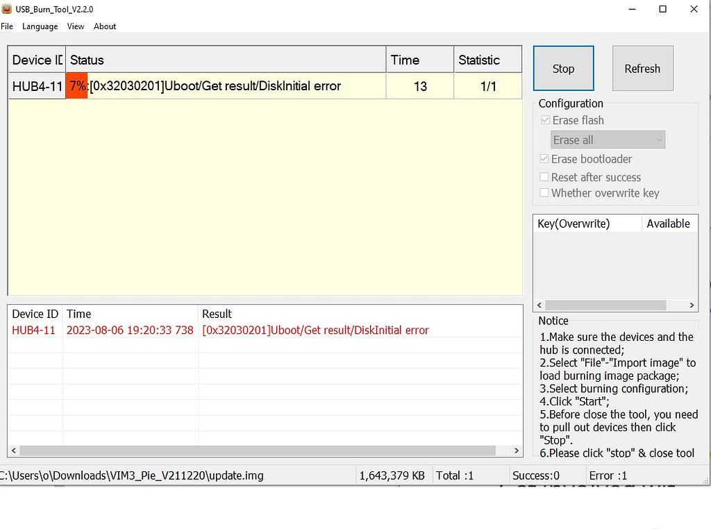Usb Burntool Failed Emmc Vim Khadas Community